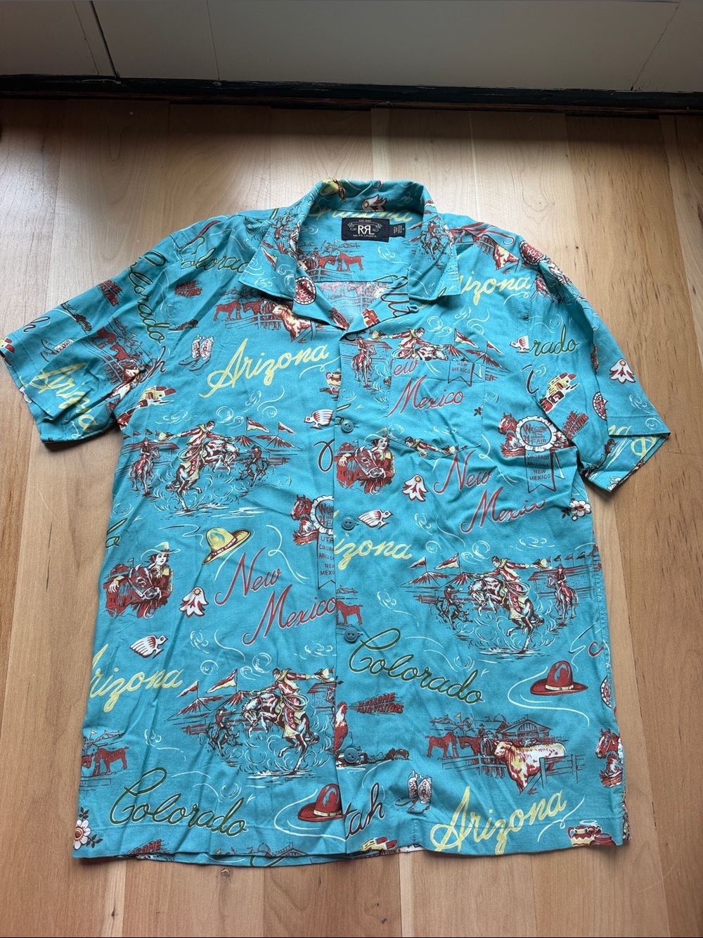 Ralph Lauren Double RL Men’s Turquoise Western Print Button-Down Shirt